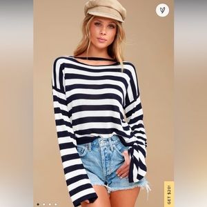 Lulu's Blue and White Crew Neck Sweater Nautical Stripes